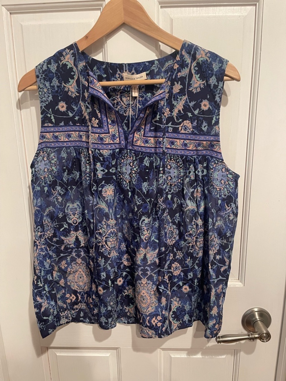 Rebecca Taylor 100% Silk NWT Blue Floral Sleeveless Blouse 8